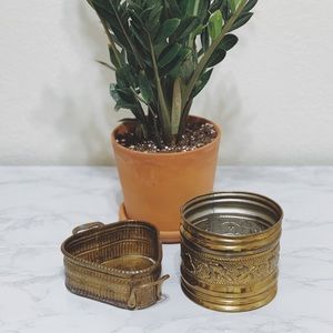 Vintage Small Brass Planters (Set of 2)